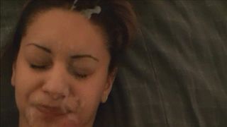 CUTE LATINA GETS FACE AND HAIR DESTROYED IN CUM