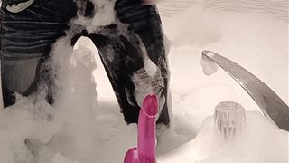 TRANNY HOT TUB BUBBLE BATH DILDO TEASE WET JEANS GRIND WITH FISHNETS