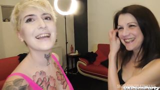 Lusty slut Pixie Peach and Leanne Moorehead get fucked in a gangbang