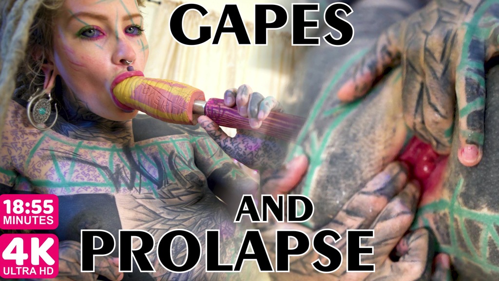 TATTOO girl masturbating, fingering her pussy and ass, fucks her ANAL with a toy and GAPES