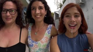 ORGY WITH THREE GIRLS AND ONE GUY, FUCKED THEM IN TURNS AND CUM ON THEIR FACES - PUBLIC CUMWALK