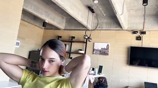 18yo young fitness girl pov blowjob and ass rimming on casting