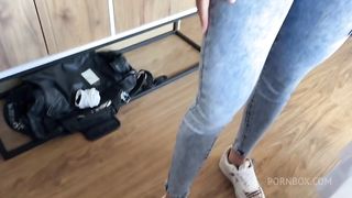 18yo young fitness girl pov blowjob and ass rimming on casting