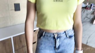 18yo young fitness girl pov blowjob and ass rimming on casting