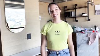 18yo young fitness girl pov blowjob and ass rimming on casting