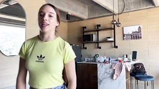 18yo young fitness girl pov blowjob and ass rimming on casting