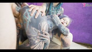 FFM TATTOO threesome with two alternative TEENS, ANAL group sex, ATM, gapes, blowjob, rough sex (goth, punk, alt porn) ZF043