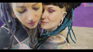 FFM TATTOO threesome with two alternative TEENS, ANAL group sex, ATM, gapes, blowjob, rough sex (goth, punk, alt porn) ZF043