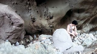 Cave woman comes for sex and gets all of her holes filled