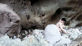 Cave woman comes for sex and gets all of her holes filled