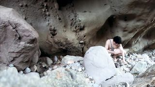 Cave woman comes for sex and gets all of her holes filled