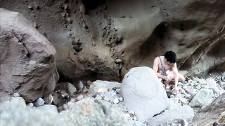 Cave woman comes for sex and gets all of her holes filled