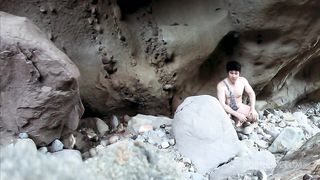 Cave woman comes for sex and gets all of her holes filled