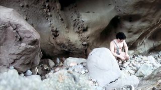 Cave woman comes for sex and gets all of her holes filled
