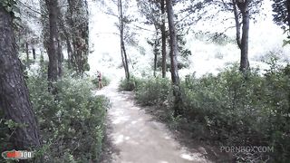 Beautiful blonde Nicky Wayne gets her ass fucked in the woods by Max Casanova