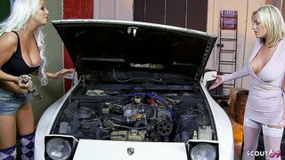 CAR WORKER GIRL DOLLY DELIGHT SEDUCE FEMALE CLIENT TO FIRST INTENSE LESBIAN SEX