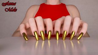 TAPPING FINGERS GOLDEN NAILS HAND FETISH