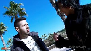 French babe Amel Annoga ass fucked on a public beach