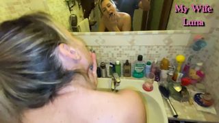 While my wife gets ready I piss in her mouth before fucking her ass