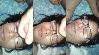 ASIAN GIRLFRIEND TAKE MY JIZZ ON HER FACE WITH GLASSES TO PROTECT EYES