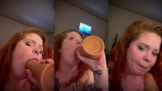 GAGGING ON BIG DILDO