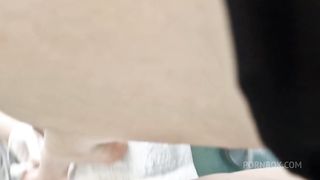 My friend gives me a pedicure in the shop