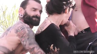 Threesome BDSM in full nature