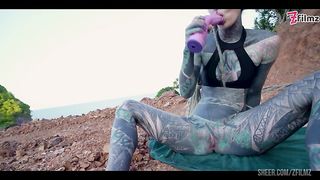 TATTOO teen PUBLIC ANAL masturbation and PISS - toy, pee, alternative, ATM, gape (goth, punk, alt porn) ZF065