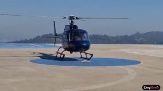 Hot blonde having sex with a helicopter pilot who has a big black dick