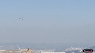 Hot blonde having sex with a helicopter pilot who has a big black dick