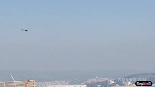Hot blonde having sex with a helicopter pilot who has a big black dick