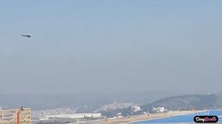 Hot blonde having sex with a helicopter pilot who has a big black dick