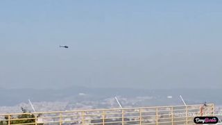 Hot blonde having sex with a helicopter pilot who has a big black dick