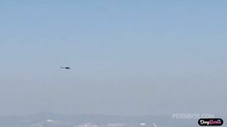 Hot blonde having sex with a helicopter pilot who has a big black dick