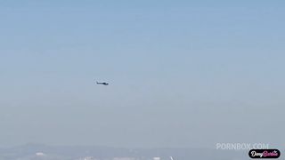 Hot blonde having sex with a helicopter pilot who has a big black dick