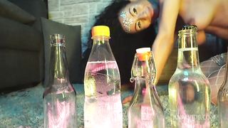 Stacy Bloom's Fetish Crazy Bar - Glass and Plastic Bottles, Red and Big Prolapse..