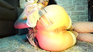 Stacy Bloom's Fetish Crazy Bar - Glass and Plastic Bottles, Red and Big Prolapse..