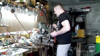 Stunning MILF Charlie gets her pussy and ass fucked hard in the workshop