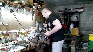 Stunning MILF Charlie gets her pussy and ass fucked hard in the workshop