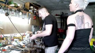 Stunning MILF Charlie gets her pussy and ass fucked hard in the workshop