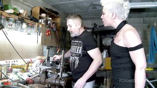 Stunning MILF Charlie gets her pussy and ass fucked hard in the workshop