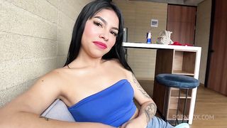 First Casting with POV Blowjob with all natural Latina Teen