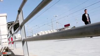 Busty French brunette Angelina ass fucked in the woods