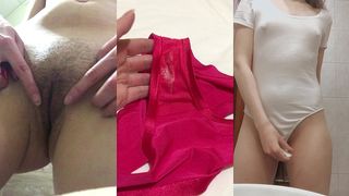 COMPILATION RUSSIAN BRUNETTE WITH DIRTY TALK SHOWS DIRTY PANTIES CLOSE-UP. PISSING GIRL WITH HAIRY PUSSY