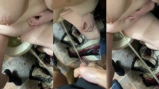 PISSING ON HER CUTE LIL PUSSY OVER THE TOILET