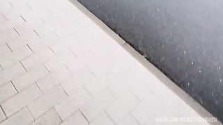 Fat italian milf tries on jeans in shop wearing butt plug