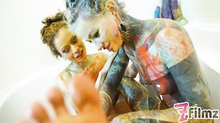 Women's Day - AnnuskatZz and Stacy Bloom take a bathtub with toys and blooming wet monster buttroses  together.