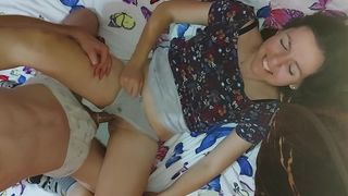 STEPSISTER PLAYS WITH STEPBROTHER S DICK AND MAKES HIM FUCK HER TIGHT PUSSY