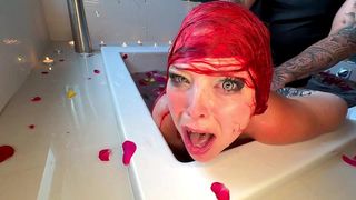 REDHEAD BIG TITS CAUGHT IN BATHTUB AND MADE TO FUCK