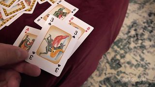 Blonde plays a game with a couple